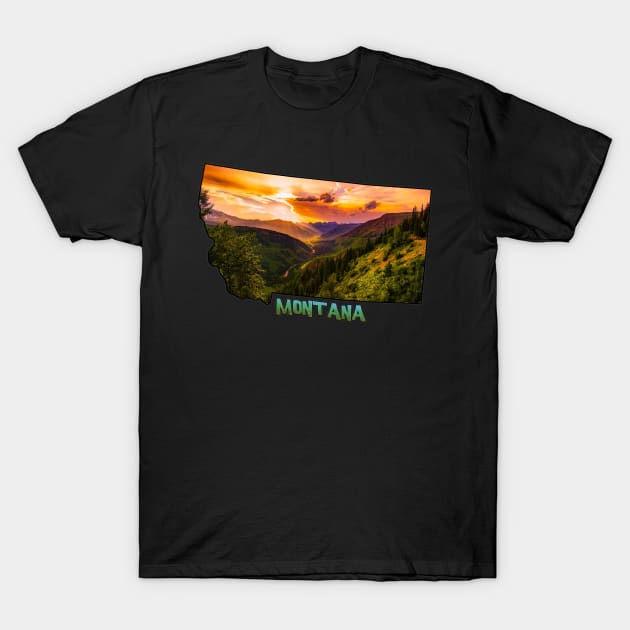 Montana State Outline (Sunset) T-Shirt by gorff